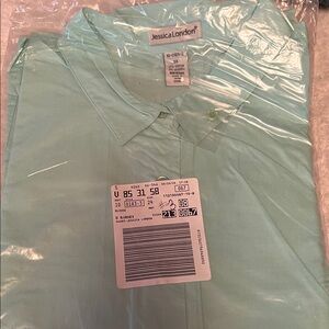 Jessica London Light Green Button Up Shirt Brand New Short Sleeve